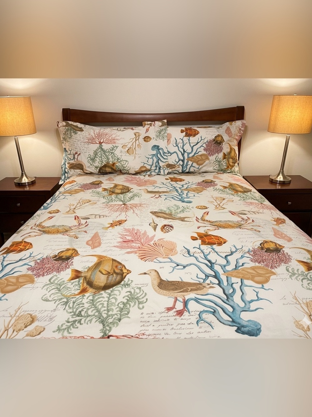 Pottery Barn Sea Life Coastal Organic Percale King Duvet Cover and Shams